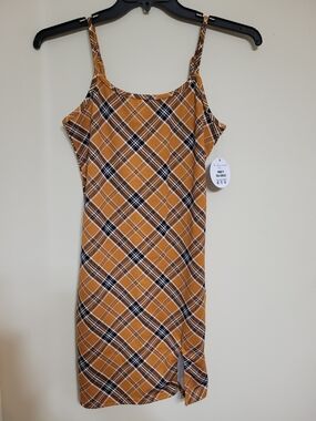 Jolie & Joy Mustard Plaid Slip Dress